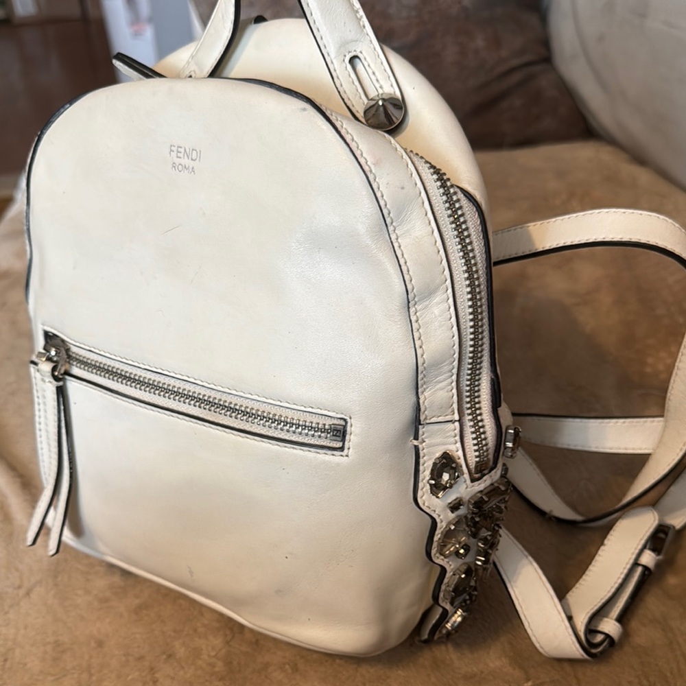 Fendi White Backpack with Rhinestone accents